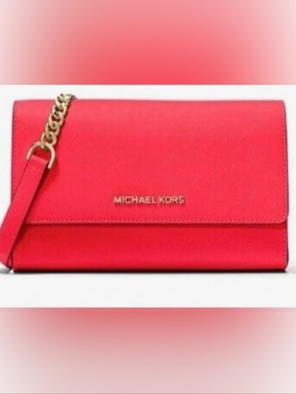 Michael Kors Coral Saffiano Leather 3-in-1 Crossbody Bag with Gold Hardware EUC - Picture 1 of 12